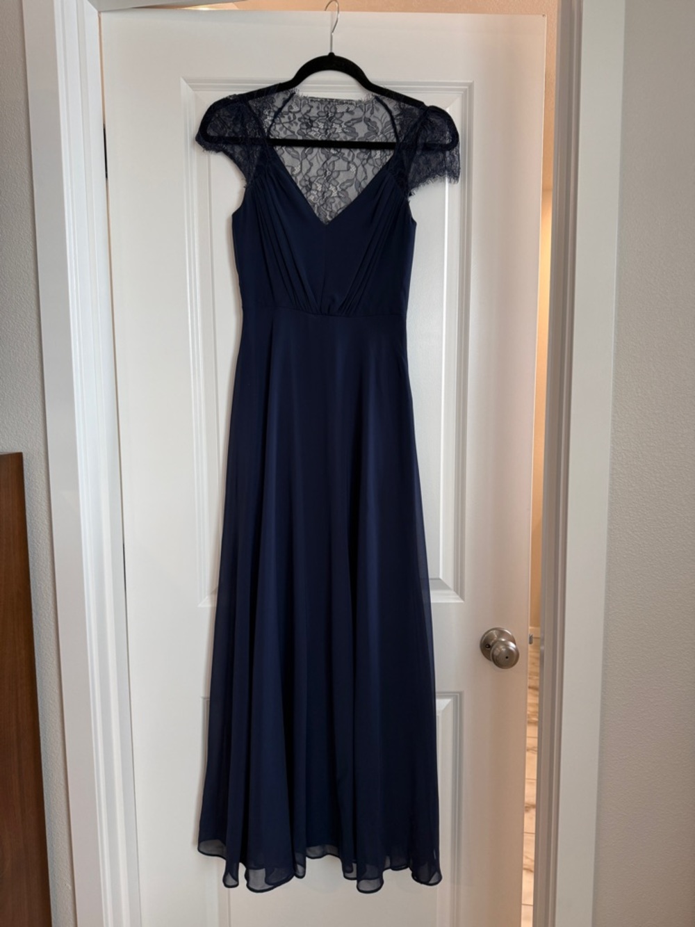ASOS Navy Lace Cap-Sleeve V-Neck Maxi Dress